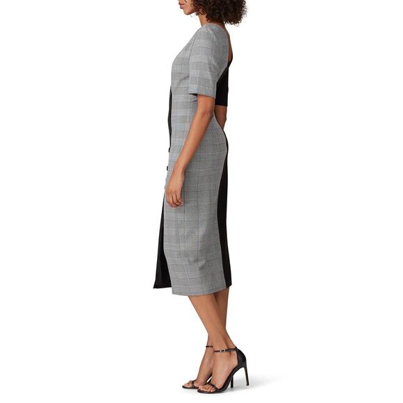 Fame and Partners Everly Black Plaid Button Front V-Neck Midi Dress Size 6 - Picture 2 of 16